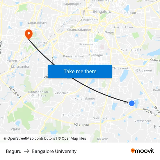 Beguru to Bangalore University map