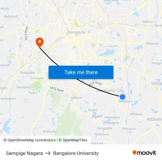 Sampige Nagara to Bangalore University map