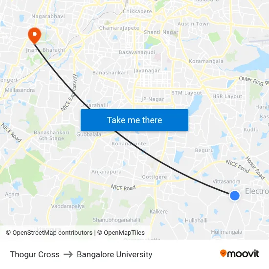 Thogur Cross to Bangalore University map