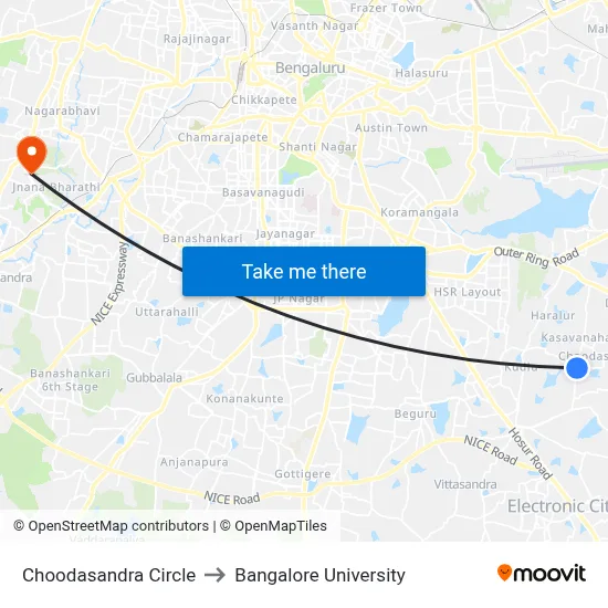Choodasandra Circle to Bangalore University map