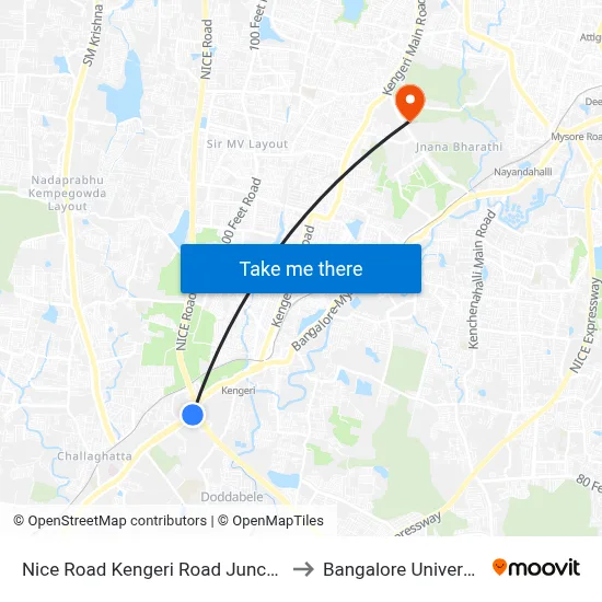 Nice Road Mysore Road Junction to Bangalore University map
