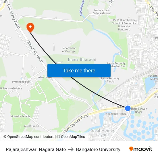 Rajarajeshwari Nagara Gate to Bangalore University map