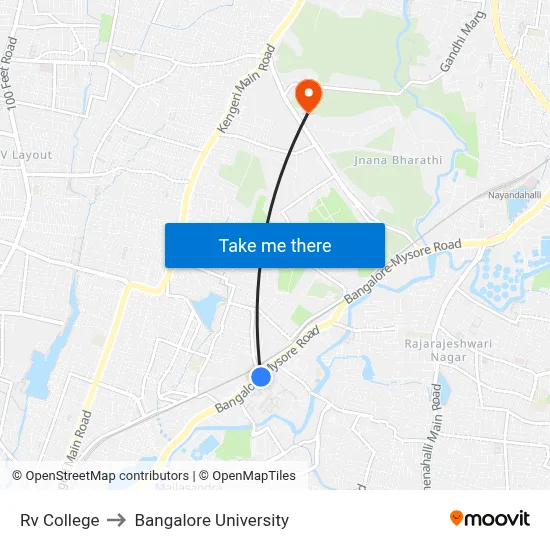 Rv College to Bangalore University map