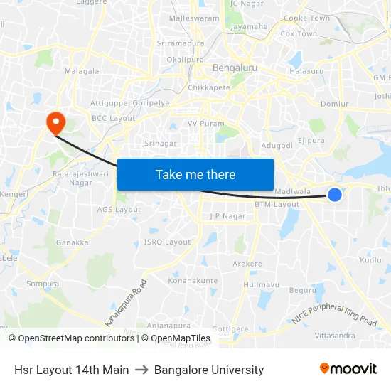 Hsr Layout 14th Main to Bangalore University map