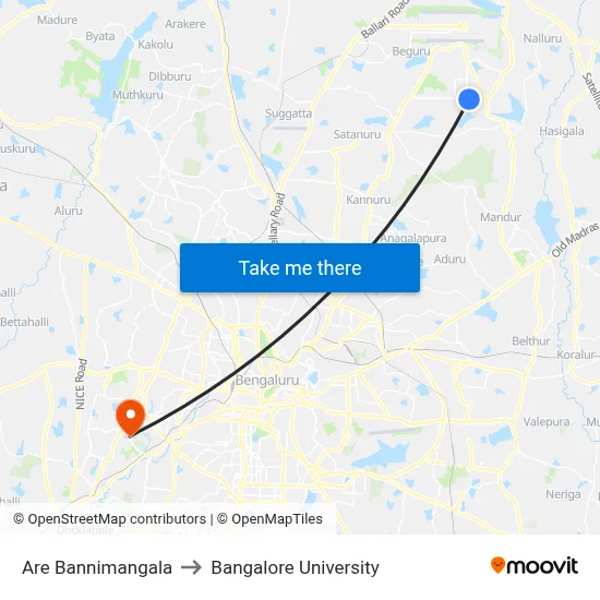 Are Bannimangala to Bangalore University map
