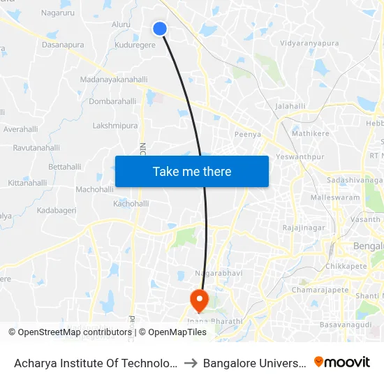 Acharya Institute Of Technology to Bangalore University map