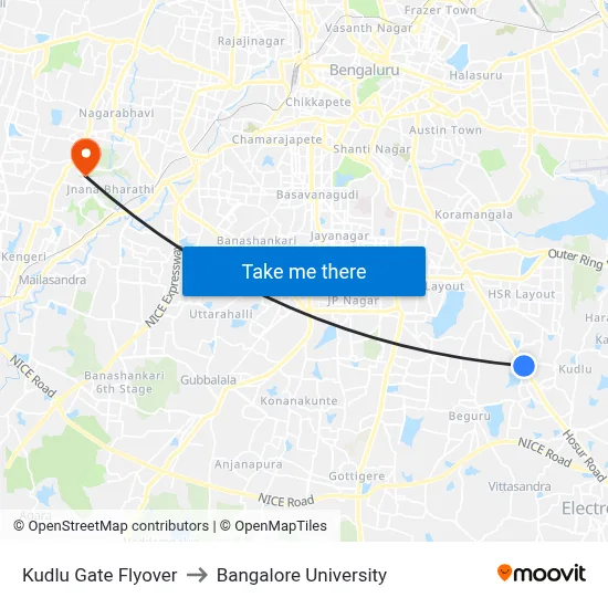 Kudlu Gate Flyover to Bangalore University map