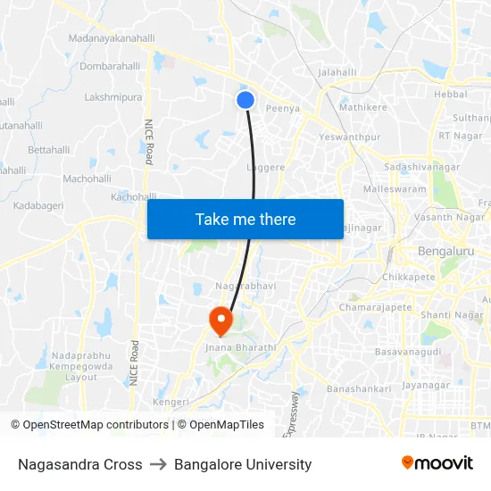 Nagasandra Cross to Bangalore University map