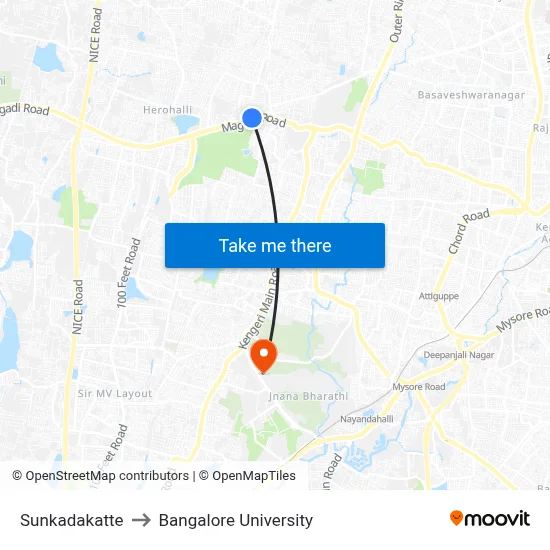 Sunkadakatte to Bangalore University map
