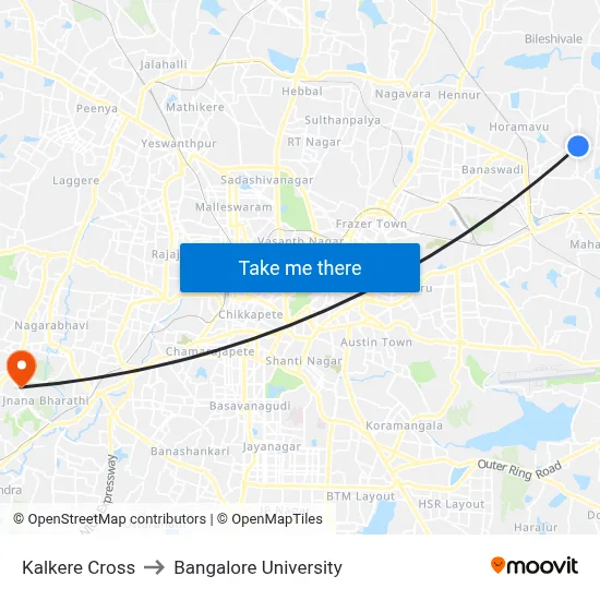 Kalkere Cross to Bangalore University map