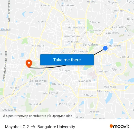 Mayohall G-2 to Bangalore University map