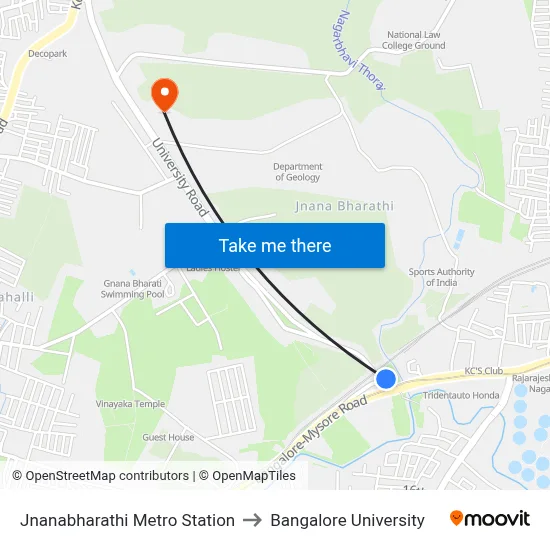 Jnanabharathi Metro Station to Bangalore University map