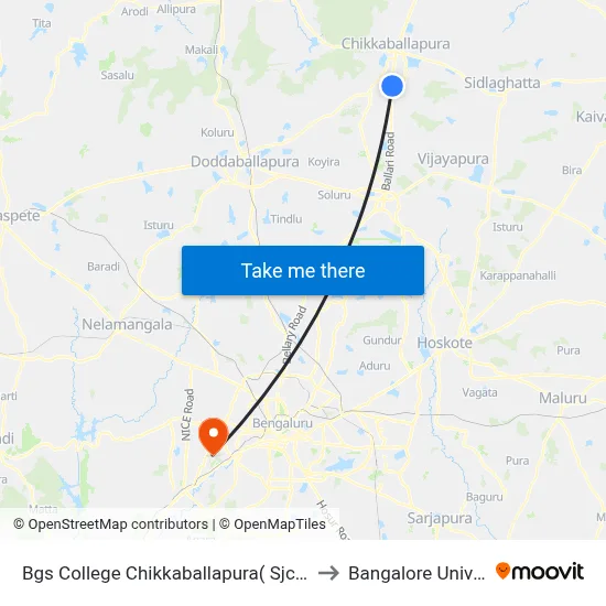 Bgs College Chikkaballapura( Sjc Institute) to Bangalore University map