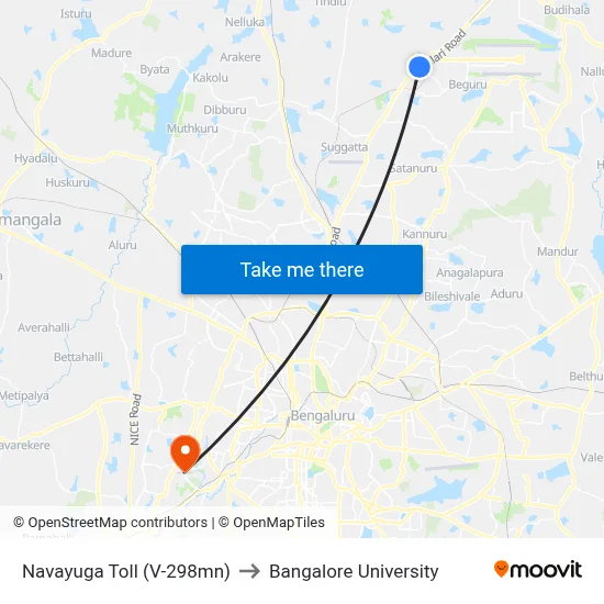Navayuga Toll (V-298mn) to Bangalore University map