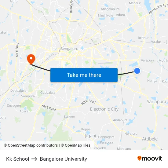 Kk School to Bangalore University map