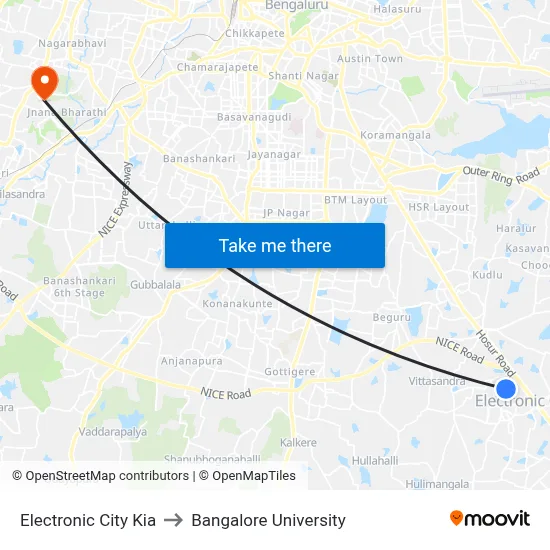 Electronic City Kia to Bangalore University map