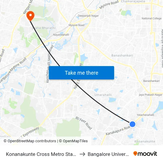 Konanakunte Cross Metro Station to Bangalore University map