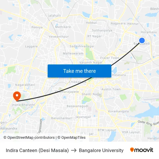 Indira Canteen (Desi Masala) to Bangalore University map