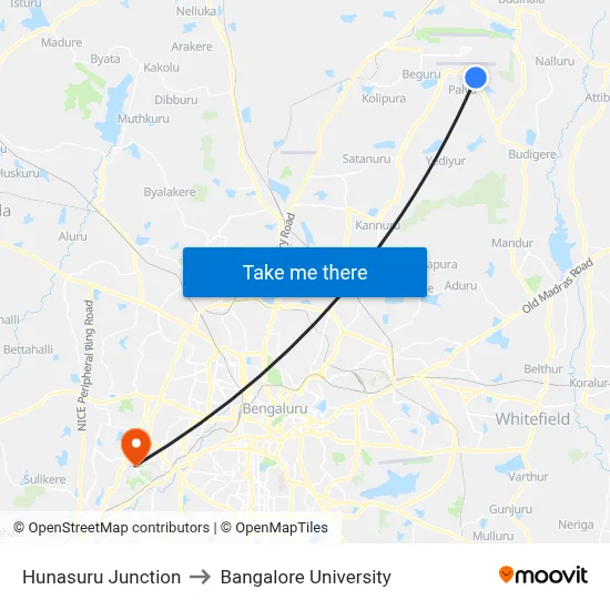 Hunasuru Junction to Bangalore University map