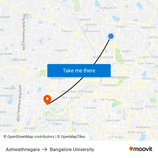 Ashwathnagara to Bangalore University map