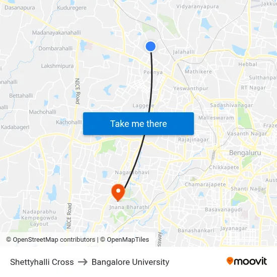 Shettyhalli Cross to Bangalore University map