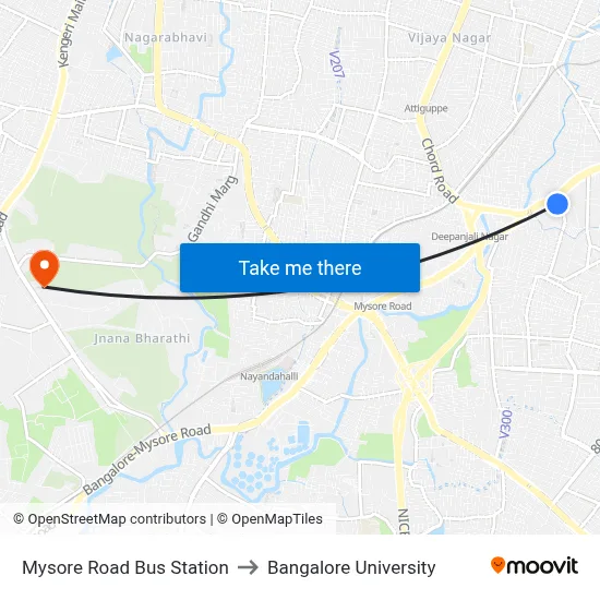 Mysore Road Bus Station to Bangalore University map