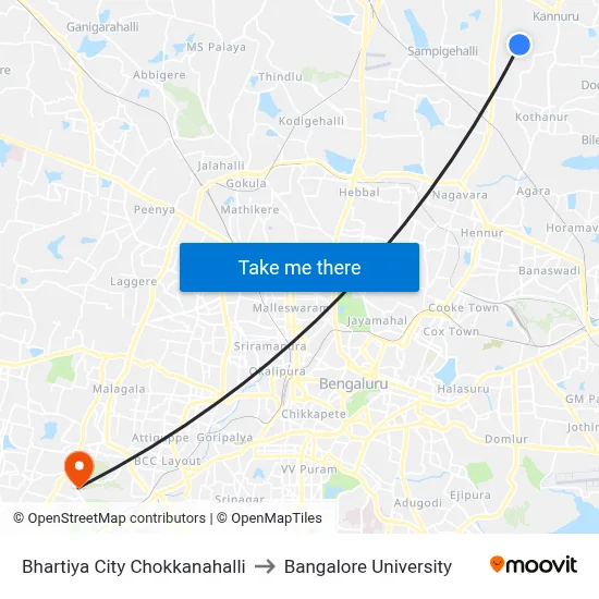 Bhartiya City Chokkanahalli to Bangalore University map