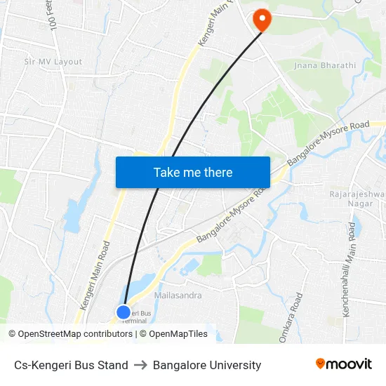Cs-Kengeri Bus Stand to Bangalore University map