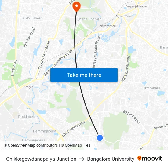 Chikkegowdanapalya Junction to Bangalore University map