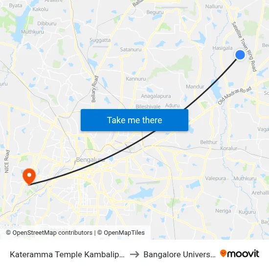 Kateramma Temple Kambalipura to Bangalore University map