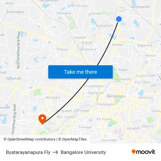 Byatarayanapura Fly to Bangalore University map