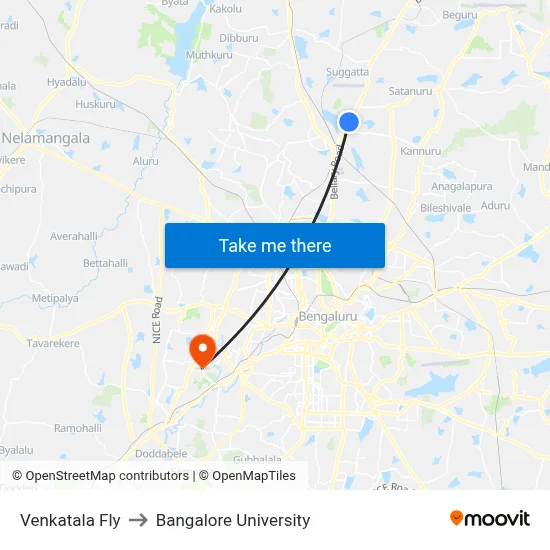 Venkatala Fly to Bangalore University map