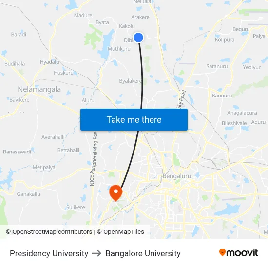 Presidency University to Bangalore University map