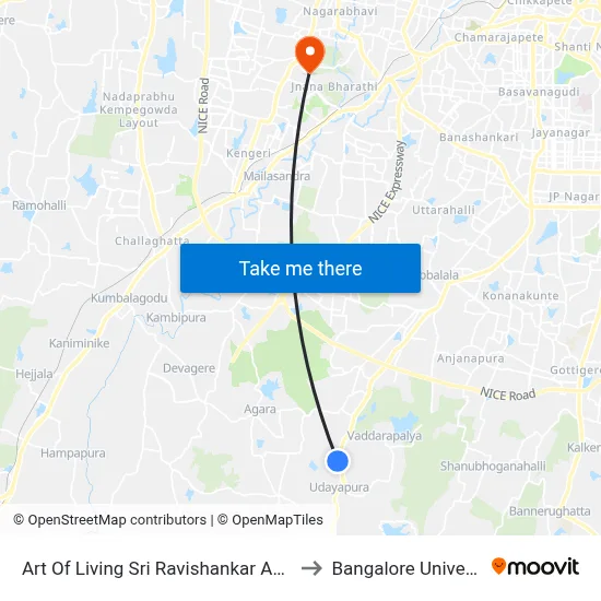 Art Of Living Sri Ravishankar Ashram to Bangalore University map