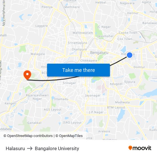 Halasuru to Bangalore University map
