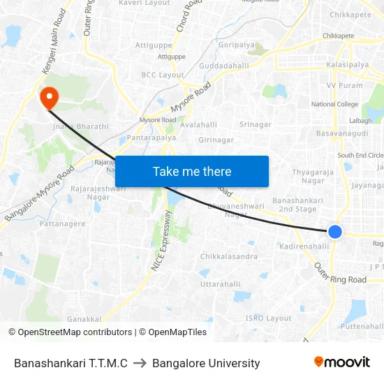 Banashankari T.T.M.C to Bangalore University map