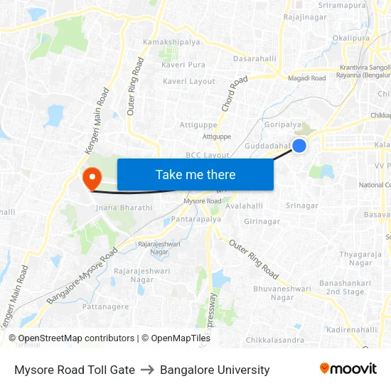 Mysore Road Toll Gate to Bangalore University map