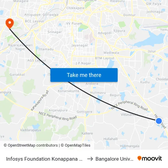 Infosys Foundation Konappana Agrahara to Bangalore University map