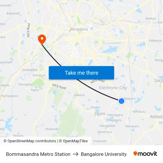 Bommasandra Metro Station to Bangalore University map