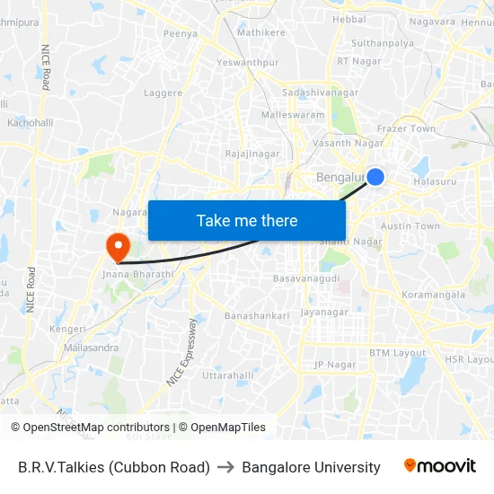 B.R.V.Talkies (Cubbon Road) to Bangalore University map