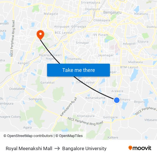 Royal Meenakshi Mall to Bangalore University map