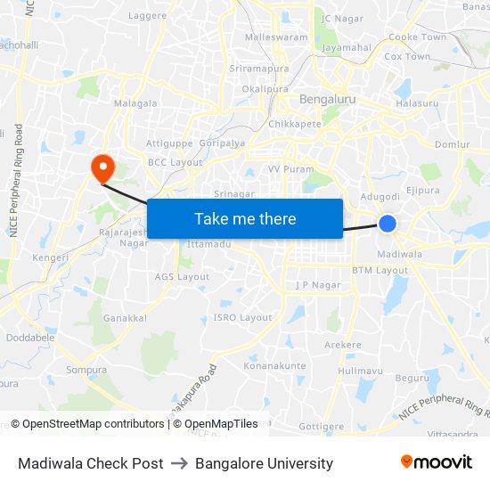 Madiwala Check Post to Bangalore University map