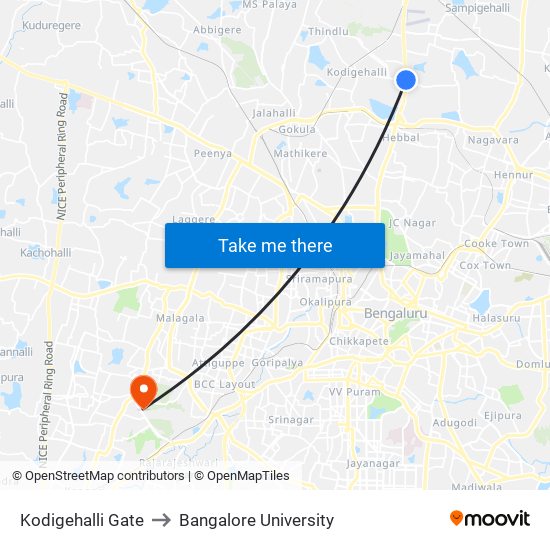 Kodigehalli Gate to Bangalore University map