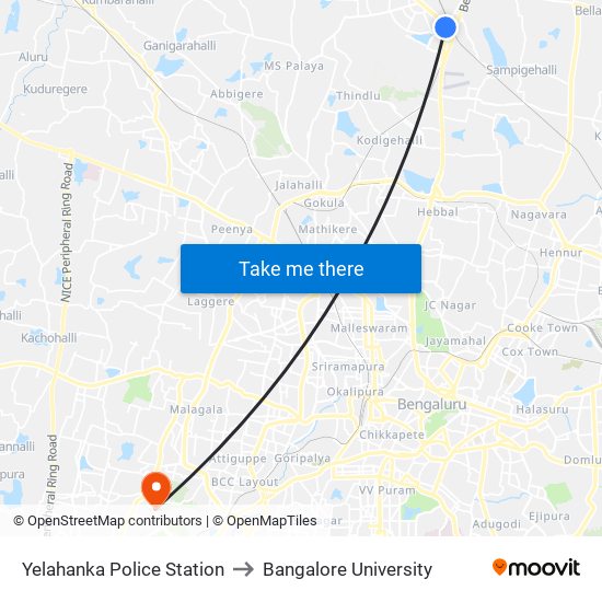 Yelahanka Police Station to Bangalore University map