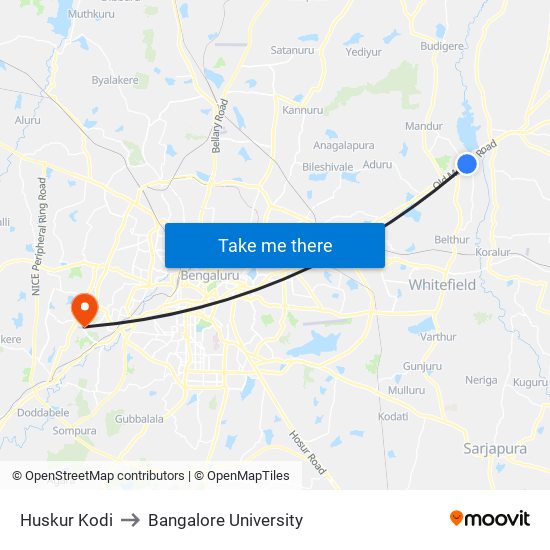 Huskur Kodi to Bangalore University map