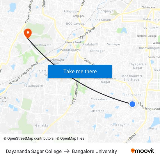 Dayananda Sagar College to Bangalore University map