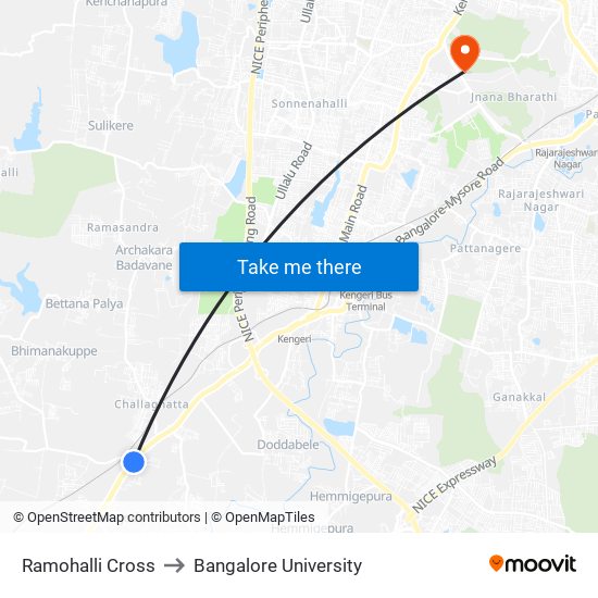 Ramohalli Cross to Bangalore University map