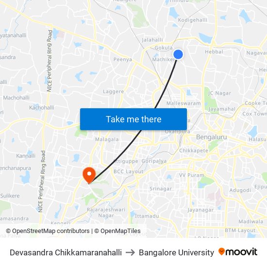 Devasandra Chikkamaranahalli to Bangalore University map