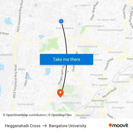 Hegganahalli Cross to Bangalore University map