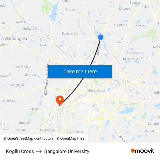 Kogilu Cross to Bangalore University map